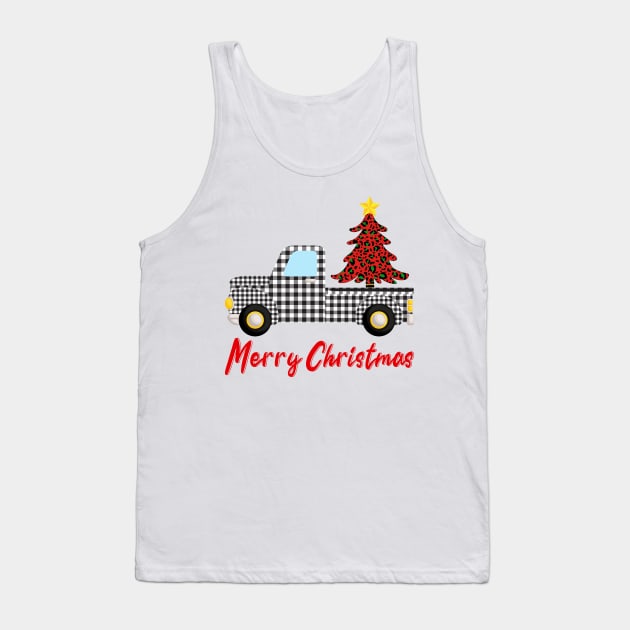 Merry Christmas Funny Buffalo Plaid Truck Tank Top by DragonTees